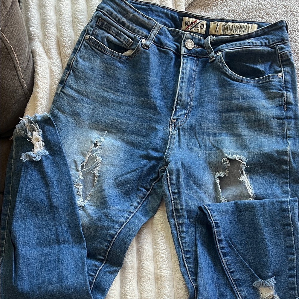 Distressed Blue Jeans